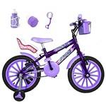 Ficha técnica e caractérísticas do produto Bicicleta Infantil Aro 16 Roxa Kit Lilás C/Cadeirinha para Boneca