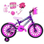 Ficha técnica e caractérísticas do produto Bicicleta Infantil Aro 16 Roxa Kit Pink C/Acessórios e Kit Proteção