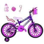 Ficha técnica e caractérísticas do produto Bicicleta Infantil Aro 16 Roxa Kit Pink C/Cadeirinha para Boneca