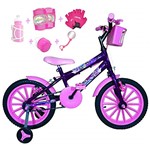 Ficha técnica e caractérísticas do produto Bicicleta Infantil Aro 16 Roxa Kit Rosa Bebê C/Acessórios e Kit Proteção