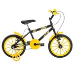 Bicicleta Infantil Aro 16 Ultra Bikes Preta e Amarela com Rodinhas