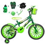 Ficha técnica e caractérísticas do produto Bicicleta Infantil Aro 16 Verde Escuro Kit Verde C/Acessórios e Kit Proteção