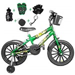 Ficha técnica e caractérísticas do produto Bicicleta Infantil Aro 16 Verde Kit Preto C/Acessórios e Kit Proteção
