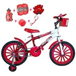 Bicicleta Infantil Aro 16 Vermelha Branca Kit Vermelho C/Acessórios e Kit Proteção
