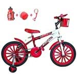 Bicicleta Infantil Aro 16 Vermelha Branca Kit Vermelho C/Acessórios
