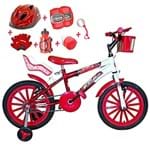 Ficha técnica e caractérísticas do produto Bicicleta Infantil Aro 16 Vermelha Branca Kit Vermelho C/ Capacete, Kit Proteção E Cadeirinha