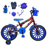 Ficha técnica e caractérísticas do produto Bicicleta Infantil Aro 16 Vermelha Kit Azul C/Acessórios e Kit Proteção