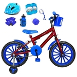 Ficha técnica e caractérísticas do produto Bicicleta Infantil Aro 16 Vermelha Kit Azul C/ Capacete e Kit Proteção