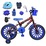 Ficha técnica e caractérísticas do produto Bicicleta Infantil Aro 16 Vermelha Kit Azul C/Capacete, Kit Proteção e Acelerador