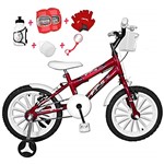 Ficha técnica e caractérísticas do produto Bicicleta Infantil Aro 16 Vermelha Kit Branco C/Acessórios e Kit Proteção
