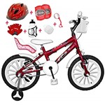 Ficha técnica e caractérísticas do produto Bicicleta Infantil Aro 16 Vermelha Kit Branco C/Capacete, Kit Proteção e Cadeirinha