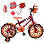 Ficha técnica e caractérísticas do produto Bicicleta Infantil Aro 16 Vermelha Kit Laranja C/Acessórios e Kit Proteção