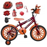 Ficha técnica e caractérísticas do produto Bicicleta Infantil Aro 16 Vermelha Kit Laranja C/Capacete, Kit Proteção e Acelerador