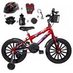 Ficha técnica e caractérísticas do produto Bicicleta Infantil Aro 16 Vermelha Kit Preto com Capacete e Kit Proteção