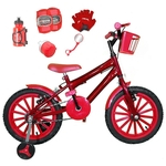 Bicicleta Infantil Aro 16 Vermelha Kit Vermelho C/Acessórios e Kit Proteção