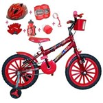Bicicleta Infantil Aro 16 Vermelha Kit Vermelho C/ Capacete e Kit Proteção