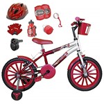 Ficha técnica e caractérísticas do produto Bicicleta Infantil Aro 16 Vermelha Prata Kit Vermelho C/Capacete, Kit Proteção e Acelerador
