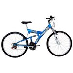 Ficha técnica e caractérísticas do produto Bicicleta Kanguru Full Suspension V-Brake - Aro 26 com 18 Marchas Quadro em Aço Carbono- - Azul Royal