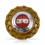 Ficha técnica e caractérísticas do produto Calota Centro Roda BRW BBS 900 Dourada Cromada Emblema Fibra Vermelha Calota