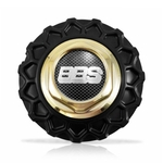 Ficha técnica e caractérísticas do produto Calota Centro Roda BRW BBS 900 Preta Dourada Emblema Fibra C