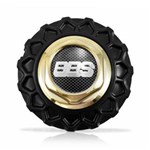 Ficha técnica e caractérísticas do produto Calota Centro Roda BRW BBS 900 Preta Dourada Emblema Fibra com Calota