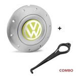 Ficha técnica e caractérísticas do produto Calota Centro Roda Ferro VW Amarok Aro 13 14 15 4 Furos Prata Emblema Amarelo + Chave de Remoção Calota