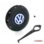 Ficha técnica e caractérísticas do produto Calota Centro Roda Ferro Vw Amarok Aro 13 14 15 4 Furos Preta Brilhante Emblema Azul + Chave de Remo Calota