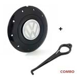 Ficha técnica e caractérísticas do produto Calota Centro Roda Ferro Vw Amarok Aro 13 14 15 4 Furos Preta Brilhante Emblema Branco + Chave de Re Calota