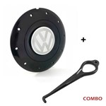 Ficha técnica e caractérísticas do produto Calota Centro Roda Ferro Vw Amarok Aro 13 14 15 4 Furos Preta Brilhante Emblema Branco + Chave de Re