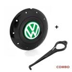 Ficha técnica e caractérísticas do produto Calota Centro Roda Ferro Vw Amarok Aro 13 14 15 4 Furos Preta Brilhante Emblema Verde + Chave de Rem Calota