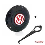 Calota Centro Roda Ferro Vw Amarok Aro 13 14 15 4 Furos Preta Brilhante Emblema Vermelha + Chave de