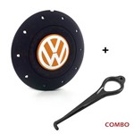 Ficha técnica e caractérísticas do produto Calota Centro Roda Ferro Vw Amarok Aro 13 14 15 4 Furos Preta Fosca Emblema Laranja + Chave de Remoç