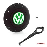 Calota Centro Roda Ferro Vw Amarok Aro 13 14 15 4 Furos Preta Fosca Emblema Verde + Chave de Remoção