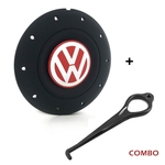 Ficha técnica e caractérísticas do produto Calota Centro Roda Ferro VW Amarok Aro 13 14 15 4 Furos Preta Fosca Emblema Vermelha + Chave de Remo