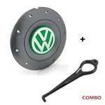 Ficha técnica e caractérísticas do produto Calota Centro Roda Ferro Vw Amarok Aro 14 15 4 Furos Grafite Emblema Verde + Chave de Remoção