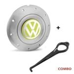 Ficha técnica e caractérísticas do produto Calota Centro Roda Ferro Vw Amarok Aro 14 15 5 Furos Prata Emblema Amarelo + Chave de Remoção Calota