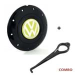 Ficha técnica e caractérísticas do produto Calota Centro Roda Ferro Vw Amarok Aro 13 14 15 4 Furos Preta Brilhante Emblema Amarelo + Chave de R Calota