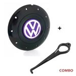 Ficha técnica e caractérísticas do produto Calota Centro Roda Ferro VW Amarok Aro 13 14 15 4 Furos Preta Brilhante Emblema Lilás + Chave de Rem