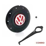 Ficha técnica e caractérísticas do produto Calota Centro Roda Ferro Vw Amarok Aro 13 14 15 4 Furos Preta Brilhante Emblema Vermelha + Chave de Calota