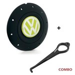 Ficha técnica e caractérísticas do produto Calota Centro Roda Ferro VW Amarok Aro 13 14 15 4 Furos Preta Fosca Emblema Amarelo + Chave de Remoç Calota