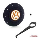 Ficha técnica e caractérísticas do produto Calota Centro Roda Ferro VW Amarok Aro 13 14 15 4 Furos Preta Fosca Emblema Laranja + Chave de Remoç Calota