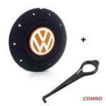 Ficha técnica e caractérísticas do produto Calota Centro Roda Ferro VW Amarok Aro 14 15 5 Furos Preta Fosca Emblema Laranja + Chave de Remoção