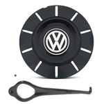 Calota Centro Roda Ferro Vw Amarok Nova Aro 13 14 15 4 Furos Preta Brilhante + Chave