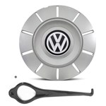 Ficha técnica e caractérísticas do produto Calota Centro Roda Ferro VW Eurovan Amarok Aro 13 14 15 4 Furos Prata + Chave