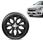 Ficha técnica e caractérísticas do produto Calota Chevrolet GM Onix 2017 18 19 Aro 14 Preta Fosca Emblema Prata