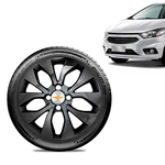 Ficha técnica e caractérísticas do produto Calota Chevrolet GM Prisma 2017 18 19 Aro 14 Preta Brilhante Emblema Prata