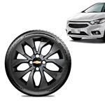 Ficha técnica e caractérísticas do produto Calota Chevrolet GM Prisma 2017 18 19 Aro 15 Preta Brilhante Emblema Preto