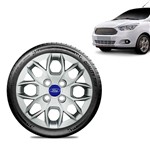 Ficha técnica e caractérísticas do produto Calota Ford Ka + 2015 16 17 18 Aro 14 Prata Emblema Azul