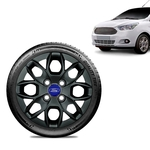 Calota Ford Ka + 2015 16 17 18 Aro 14 Preta Brilhante Emblema Azul