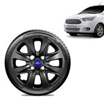 Ficha técnica e caractérísticas do produto Calota Ford Ka + 2015 16 17 18 Aro 14 Preta Brilhante Emblema Azul